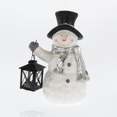 Magnesia snowman with lantern, 17.5 x 14 x 30 cm, silver, 746499