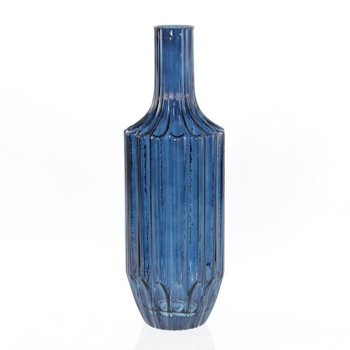 Glas-Flaschenvase klar, 13 x 13 x 39,5 cm, dunkelblau, 746383