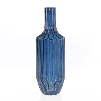Vase bouteille en verre, transparent, 13 x 13 x 39,5 cm, bleu foncé, 746383 1