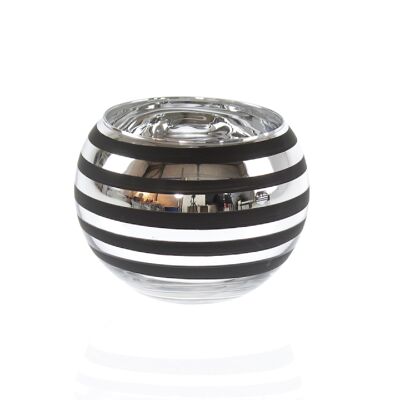 Farol bola de cristal rayado, 15x15 x 12cm, plateado/negro, 746055