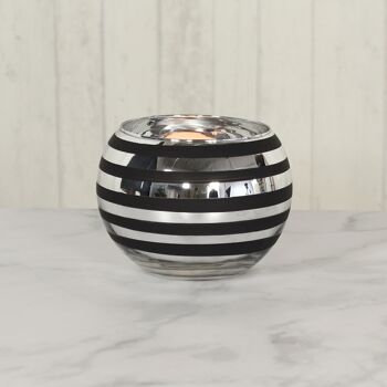 Lanterne boule de verre rayée, 15x15 x 12cm, argent/noir, 746055 2