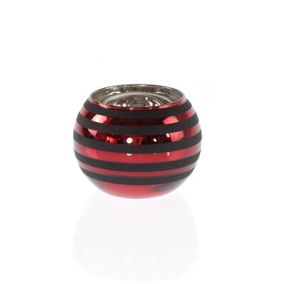 Glass ball lantern striped, 12 x 12 x 9 cm, red/black, 746031