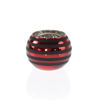 Lanterne boule de verre rayée, 12 x 12 x 9 cm, rouge/noir, 746031 1