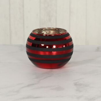 Lanterne boule de verre rayée, 12 x 12 x 9 cm, rouge/noir, 746031 2