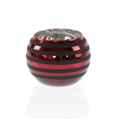 Lanterne boule de verre rayée, 15 x 15 x 12 cm, rouge/noir, 746024