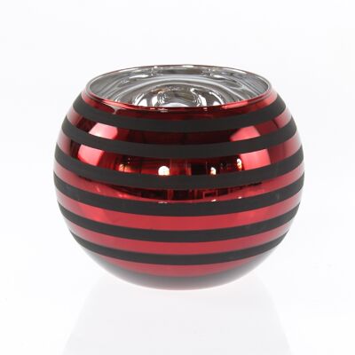 Lanterne boule de verre rayée, 18 x 18 x 13,5 cm, rouge/noir, 746017