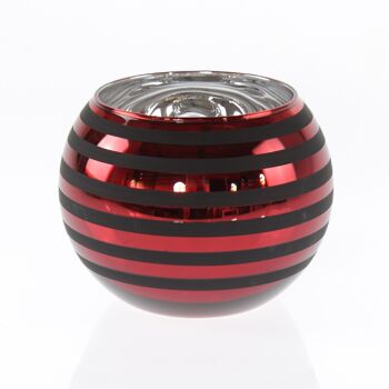 Lanterne boule de verre rayée, 18 x 18 x 13,5 cm, rouge/noir, 746017 1