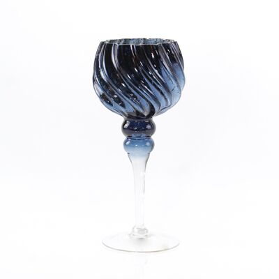 Copa de cristal girada con pie, 13 x 13 x 30 cm, azul oscuro, 745874