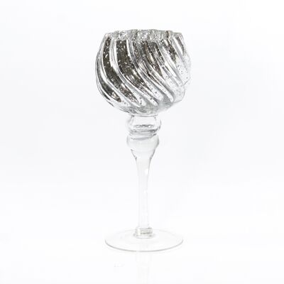 Copa de cristal torneada con pie, 13 x 13 x 30 cm, plata, 745850