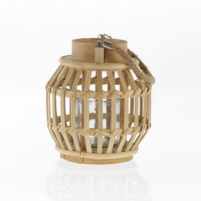 Bamboo lantern with glass, 18 x 18 x 20 cm, natural, 745584