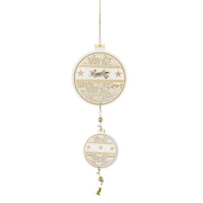 Wooden hanger ball with motif, 11 x 0.5 x 39 cm, brown/gold, 745324