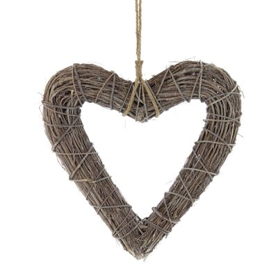 Decorative rattan heart for hanging, 40 x 40 x 6 cm, brown, 745232