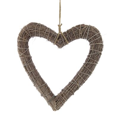 Decorative rattan heart for hanging, 50 x 50 x 6 cm, brown, 745225