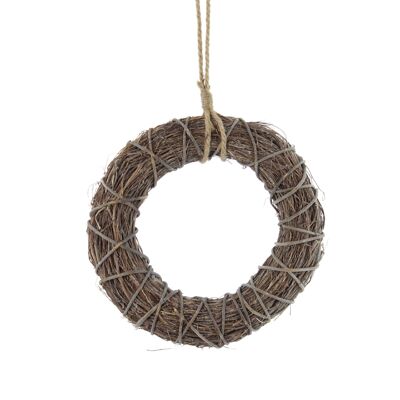 Decorative rattan wreath for hanging, 30 x 30 x 7 cm, brown, 745218