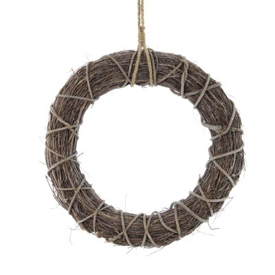 Decorative rattan wreath for hanging, 40 x 40 x 8 cm, brown, 745201