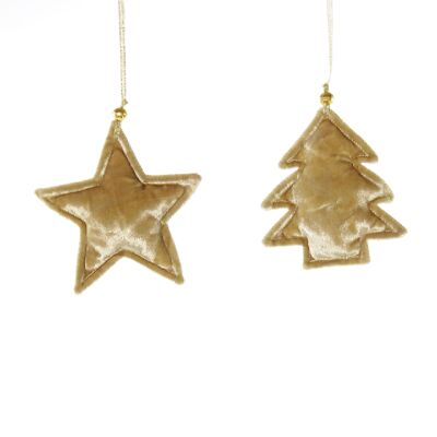 Deco fabric hanger star/fir tree, 10 x 1 x 11 cm, gold, 745102