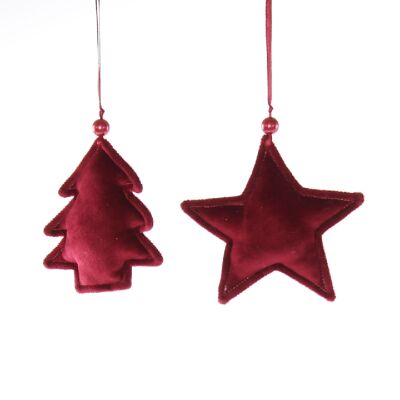 Deco fabric hanger star/fir tree, 10 x 1 x 11 cm, red, 744976