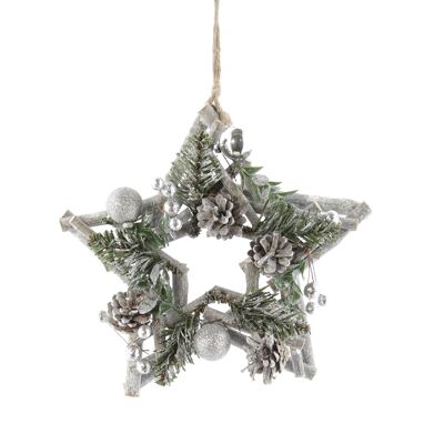 Decorative star with cones for hanging, 24 x 24 x 6 cm, silver, 744877
