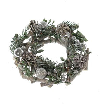Decorative wreath with cones, 22 x 22 x 6 cm, silver, 744860