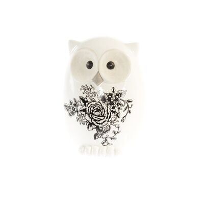 Ceramic owl with decor, 15 x 12.5 x 20cm, black/white, 742965
