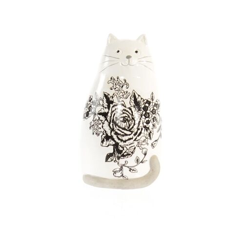 Keramik-Katze mit Dekor, 10 x 9 x 17,5cm, schwarz/weiß, 742958
