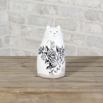 Chat en céramique avec décor, 10 x 9 x 17,5 cm, noir/blanc, 742958 3