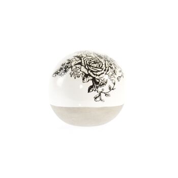Boule de jardin en céramique avec décor, 13,5x13,5x13cm, noir/blanc, 742897 1