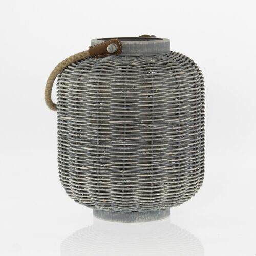 Rattan-Laterne, 23 x 23 x 29cm, antikgrau, 742378