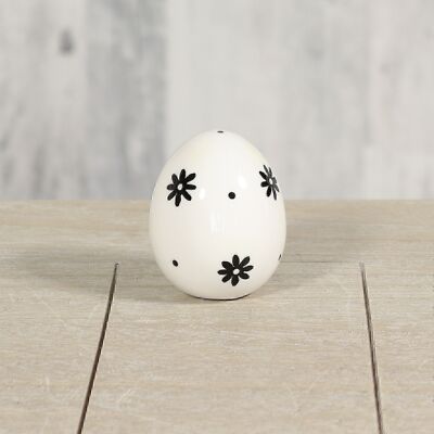 Dolomite egg with flowers, 5 x 5 x 6cm, black/white, 741456