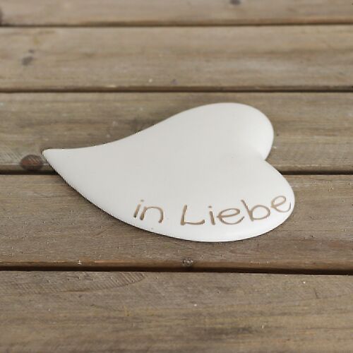 Dolomit-Herz in Liebe, 9,5 x 11 x 1,5cm, weiß/gold, 741364