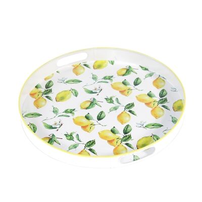 Metal tray round Lemon, 38 x 38 x 4cm, yellow, 740985