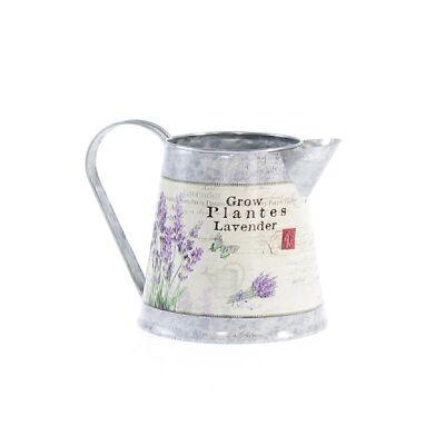 Metal jug with handle lavender, 19 x 14 x 15cm, zinc coloured, 740978