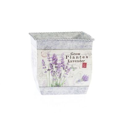 Metal pot square lavender, 14 x 14 x 13cm, zinc coloured, 740916