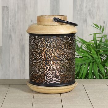 Lanterne en bois avec décoration en métal, 19 x 19 x 30 cm, noir/marron, 740633 2