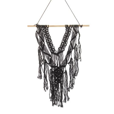 Macrame wall hanger, 33 x 1 x 60cm, black, 739873