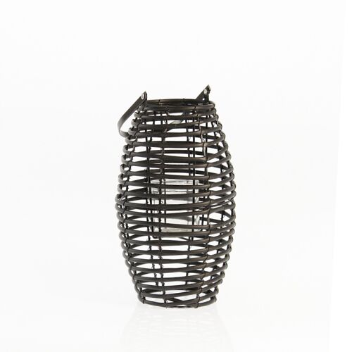 Rattan-Laterne mit Henkel, 18 x 18 x 30cm, schwarz, 739361