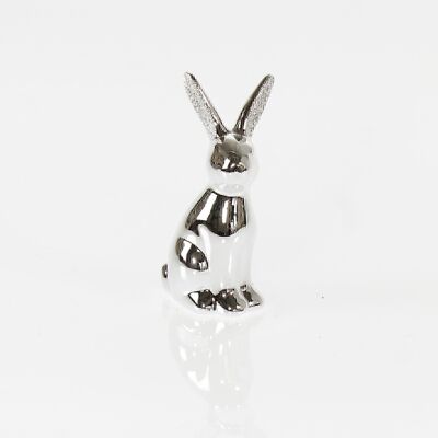 Dolomit rabbit with glitter, 6.5 x 4.5 x 13cm, silver, 739019