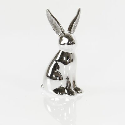 Dolomit rabbit with glitter, 9.5 x 8 x 18.5 cm, silver, 739002