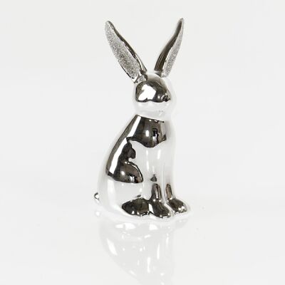 Dolomit-Hase mit Glitzer, 9,5 x 8 x 18,5cm, silber, 739002