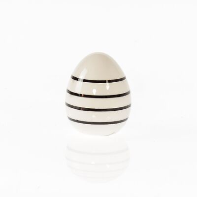 Dolomite egg striped, 6.5x6.5x8.5cm, black/white, 738975
