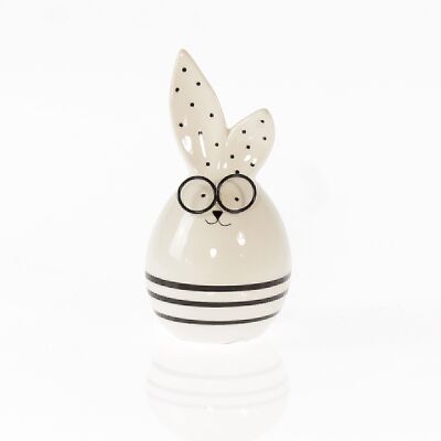 Dolomite bunny egg-shaped with glasses, 7.5 x 7.5 x 15cm, black/white, 738890