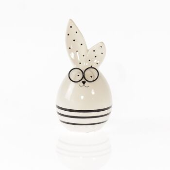 Dolomite lapin en forme d'oeuf avec des lunettes, 7,5 x 7,5 x 15cm, noir/blanc, 738890