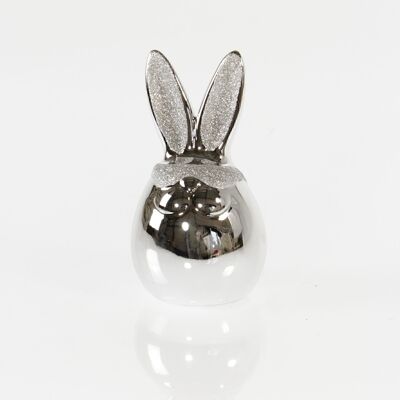 Dolomit rabbit with glitter glasses, 8 x 7.6 x 14.5 cm, silver, 738760