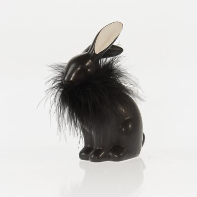 Dolomit rabbit with fur, 12.5 x 7.5 x 18 cm, black, 738739