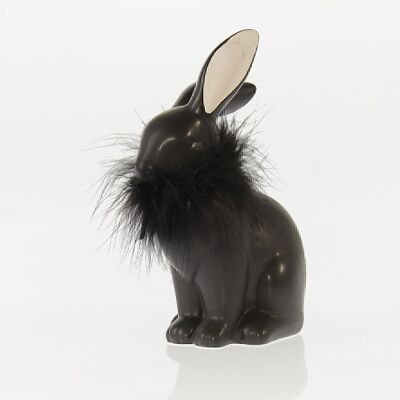 Dolomit rabbit with fur, 16.7 x 10 x 23 cm, black, 738722