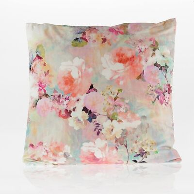 Decorative fabric cushion rose design, 45 x 45cm, pink, 737749