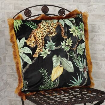 Coussin en tissu déco léopard, 45x45cm, noir à franges, 737732 2