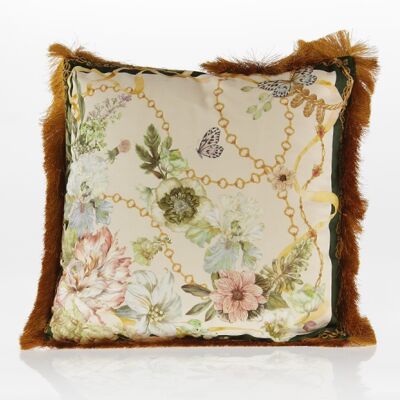 Decorative fabric cushion butterfly, 45x45cm, colorful with fringes, 737725