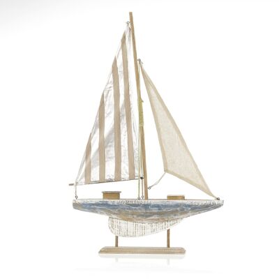 Barca a vela in legno per stare in piedi, 43 x 8 x 68 cm, marrone/argento, 737152