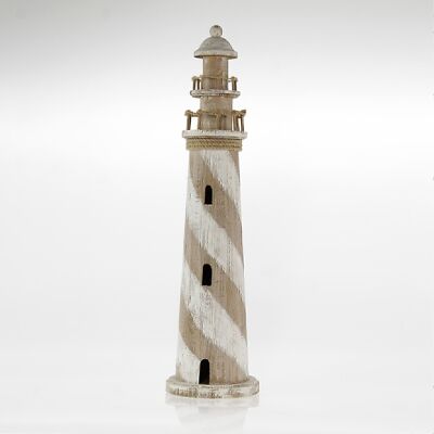 Striped wooden lighthouse, 20 x 20 x 76 cm, brown/white, 737114